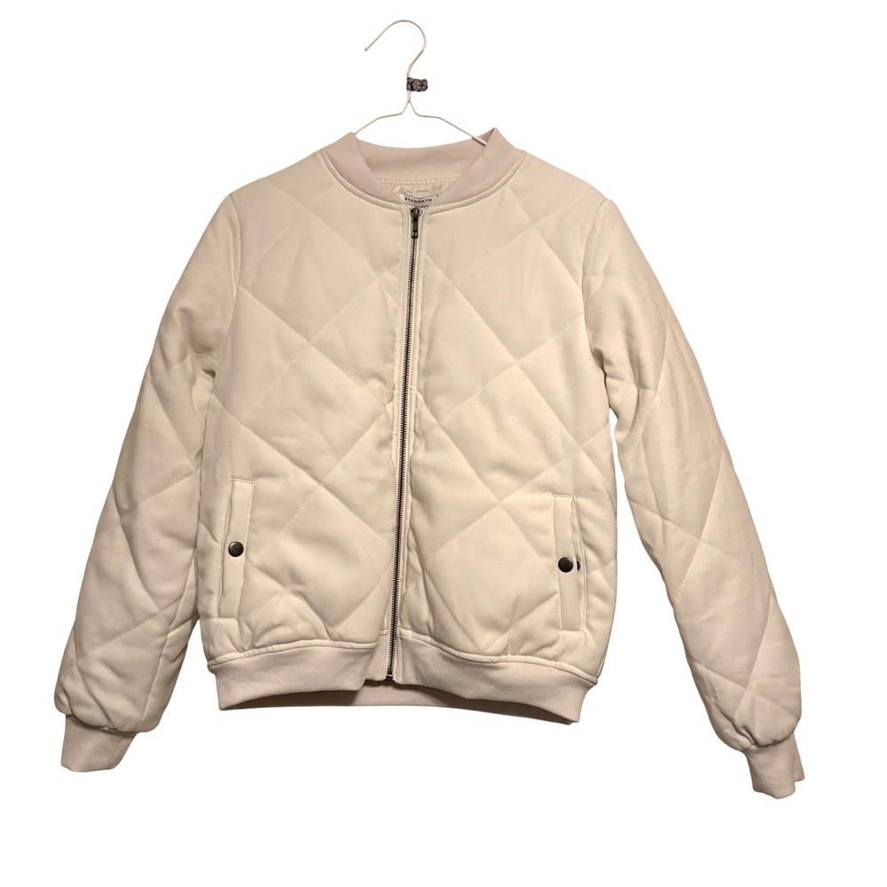 NWT Staccato Cream Quilted Bomber Jacket Womens Small Lightweight Snap Pockets